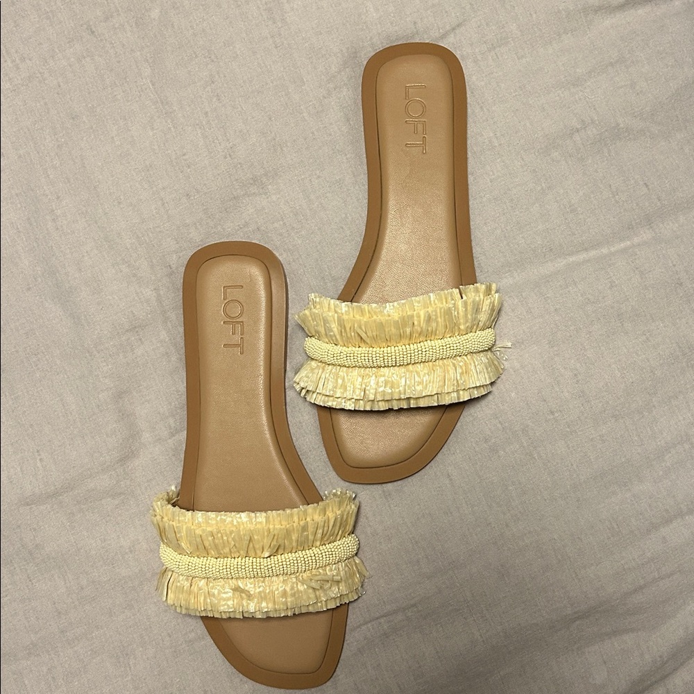 LOFT Cream and Brown Slide Sandals